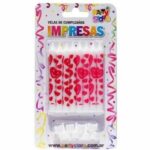 VELAS IMPRESAS BLANCAS C/CORAZONES x 8 u