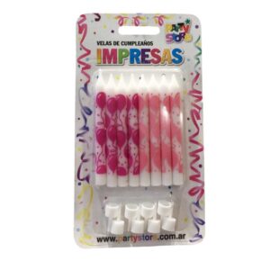 VELAS IMPRESAS BLANCAS C/GLOBOS x 8 u