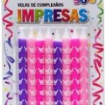 VELAS IMPRESAS VIOLETAS C/CORONA