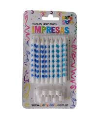 VELAS IMPRESAS BLANCAS C/ESTRELLAS CELESTES