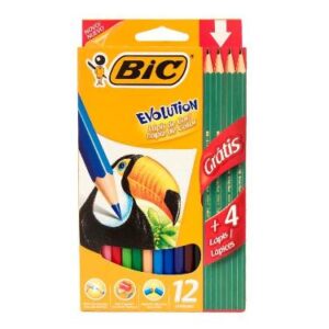 LAPIZ COLOR LARGO x 12 BIC EVOLUTION + 4 NEGROS