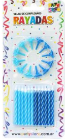 VELAS RAYADAS COLORES VARON C/12 BASES