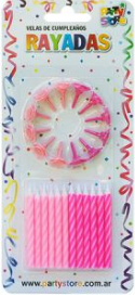 VELAS RAYADAS COLORES NENA C/12 BASES