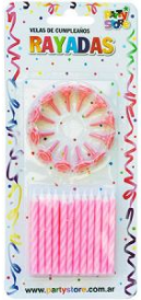 VELAS RAYADAS ROSAS C/12 BASES