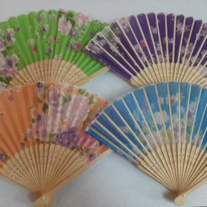 ABANICO DE MADERA Y TELA ESTAMPADA